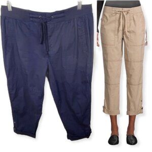 Lord & Taylor Cameron Poplin Pant Blue Size Large Petite Tie‎ Waist Cargo Hiking